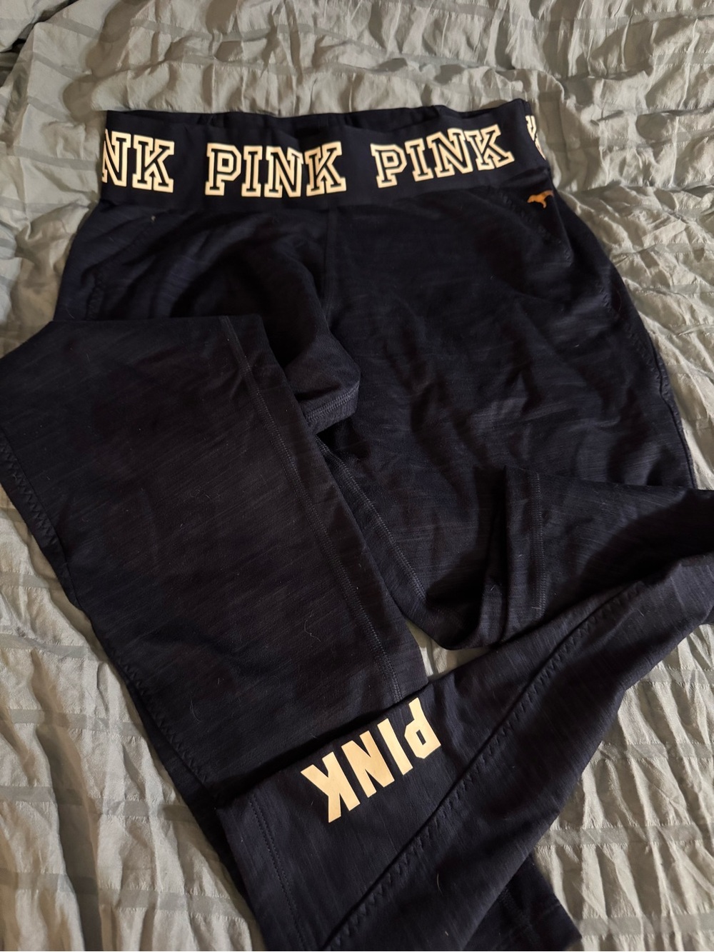 PINK Victoria's Secret Black Leggings with Cream Logo Waistband